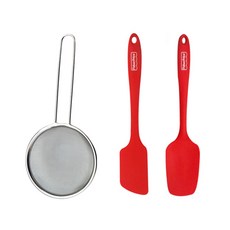 fisher-price 費雪 矽膠副食品料理鏟+攪拌勺+篩網, 紅色（烹飪勺），紅色（烹飪鍋鏟）, 1組