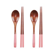 블룸엣홈 클래식 옻칠나무 수저 핑크 2벌 세트, 혼합색상, 숟가락 2p + 젓가락 2벌, 1세트
