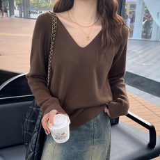 페이퍼먼츠 여성용 리쉬 브이넥 여리해 니트 티셔츠 11469