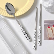 可愛插圖湯匙+筷子+收納盒組, 勺子+筷子+箱子, 1組, 狗