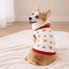 그루밍댕이 강아지 고양이 체리베어 민소매 니트, 화이트, 1개