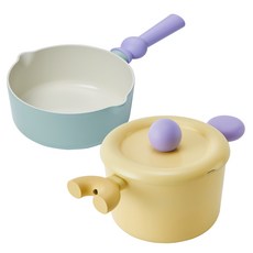 BetterFinger IH電磁爐鍋具組2入, Bef Mint(迷你炒鍋), Bef Yellow(雙耳湯鍋), 1套, 迷你炒鍋 18cm + 雙耳湯鍋 18cm