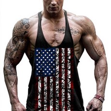 男款美國旗設計肌肉合身運動服無袖T恤