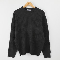 플레이즈 남성용 라운드넥 니트 꽈배기 오버핏 니트티