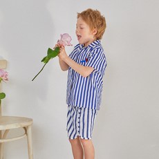 matildany 兒童透氣Grass Insect條紋棉質襯衫