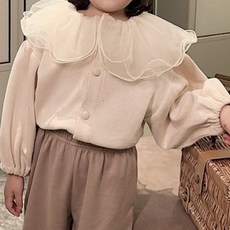 Iyumong 女童 Tiroy 雪紡翻領燈籠袖長袖襯衫