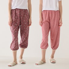 테라우드 여성용 통기성 던플라워 프릴 밴딩 9부 파자마 바지 2종 세트