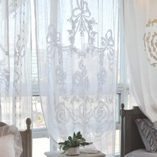 MaMaison 亞麻刺繡窗簾 CUMV42-140, 白色