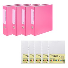 ECO Chungwoon Eco 3孔 D型環活頁夾 A4 7cm 4p + 補充內頁 0.8mm 100張 套組, 粉紅色, 1套