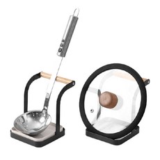 Decozin深湯勺架, 木+深灰色, 2個