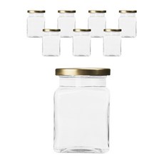 方形香草凸紋玻璃瓶 金色蓋, 8個, 200ml