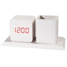 Quardi桌鐘筆筒 紅光, 白色木質