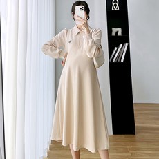 休閒有領鈕扣孕婦長版連身裙 daw133