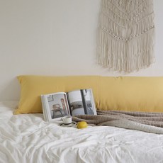 亞麻素色長長靠墊+棉組, 黃色