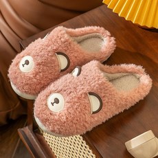 I'M MONG 女款小熊毛絨拖鞋, 粉紅色