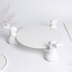 兔子蛋糕架 咖啡廳甜點托盤 圓形2號 + 兔子3入組, 單一顏色, 1套