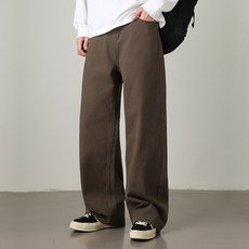 寬直鬆緊棉質卡其褲