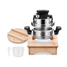 WAGENSTEIGER 3層不鏽鋼IH迷你壓力鍋 1人用+木質鍋蓋+木質支架, 800ml, 1組, 混色