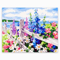 KMELLIE Holding's DIY 3D圓形寶石十字繡一體式畫布相框 50*40cm, 花與海, 1個