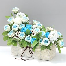 早晨香氣 玫瑰香皂花混合花籃 大, 藍色, 1個