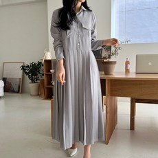 BONBONSTORY 孕婦長袖百褶連身裙