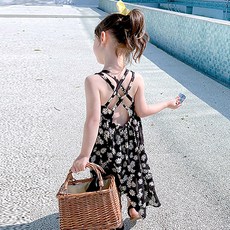 Contikids 女童款小花圖案交叉吊帶連身裙