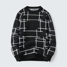 男士 AOULS 運動風線條圖案圓領毛衣 9823