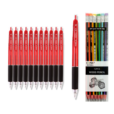 동아 이온RT 펜 C-0.7mm 12p + 투코비 코마 삼각 지우개 연필 SG-208 12p 세트, 빨강, 1세트