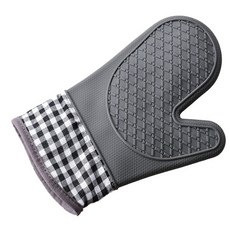 BEULRUMUYEOK 廚房矽膠烤箱手套, 格紋灰, 1個