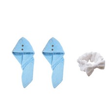 柔軟髮巾 SG39 2入 + 洗臉束髮帶, 藍色, 1套