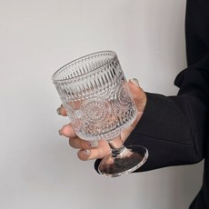 Parajuni 浮雕立體圖案紅酒杯 冰杯 威士忌杯 玻璃杯 杯子 向日葵 HJ0325, 2個