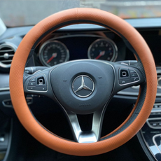 Hobs 皮革圓形汽車方向盤套, 點綴棕色