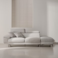 웰퍼니쳐 타엔 무빙헤드 코모도 패브릭 3.5인용 소파 우형 + 스툴 + 쿠션 1p 세트 방문설치, 라이트 그레이