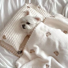 쁘띠도그 강아지 곰 자수 이불 + 패드 + 베개 세트, 베이지, 1세트