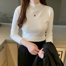 Lalatina 女款 Dyna 日常羅紋長袖半高領針織衫