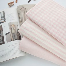 선염 멜란지 워싱 체크 대폭 면 원단 30수, 핑크