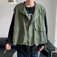 男款日常柔軟棉質短版連帽背心