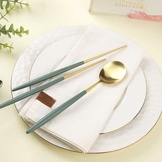 Bogen Novia Nature餐具套組, 金色/橄欖綠, 湯匙+筷子, 1組
