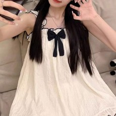 Eoripeul 女款飄逸蕾絲蝴蝶結無袖上下裝睡衣套組