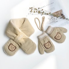woojooi 兒童燈芯絨拼布圍巾 + 手套組