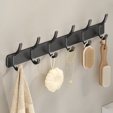 AHOYE 壁掛免釘高低雙排無痕掛勾 多功能門後掛衣架 牆面排勾, 黑色, 1個