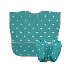 Derhappy 兒童星光防水短袖美術圍裙袖套組 03, 翡翠綠