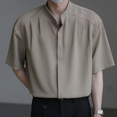 男款立領短袖襯衫