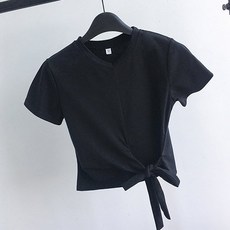 MMMII 女款不對稱蝴蝶結綁帶短袖短版上衣 MMM299