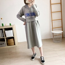 孕婦連帽印花連身裙