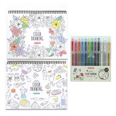 Pinkfoot 簡易版線圈著色本 2本+著色筆 12色組, 297*225mm, 1組