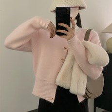 I'M MONG 女款Lover圓領針織鈕扣開襟衫