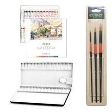 阿爾法色水彩顏料 + 30 件水彩調色板 + 3 種水彩筆套裝, 24 種顏色