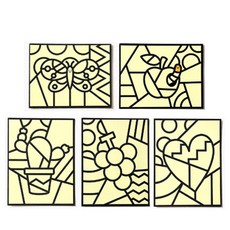 minhwashop 普普藝術燙金藝術貼紙5款組合, 4套, 仙人掌, 葡萄, 愛心, 蝴蝶, 蘋果