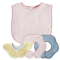 꿈꾸는두부 삼중거즈 양면 롤링턱받이 3종 + 사각턱받이 세트, 화이트핑크, 1세트